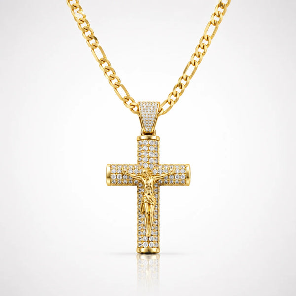 14K Gold Figaro Crucifix Chain